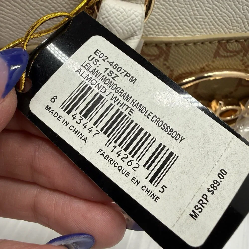 NWT Bebe Y2K Leilani Almond White Monogram Mini Satchel Crossbody Bag
